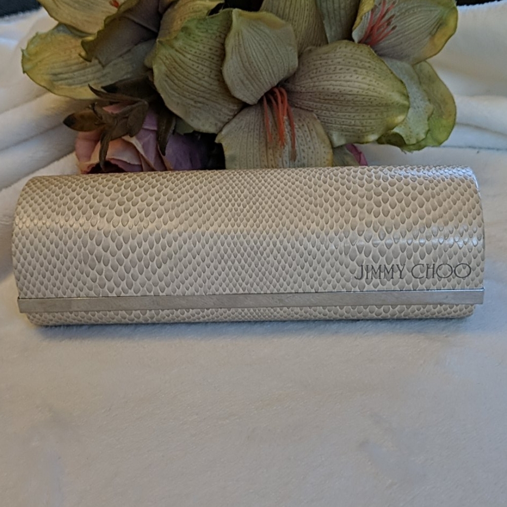 JIMMY CHOO cream white reading glasses case travel case